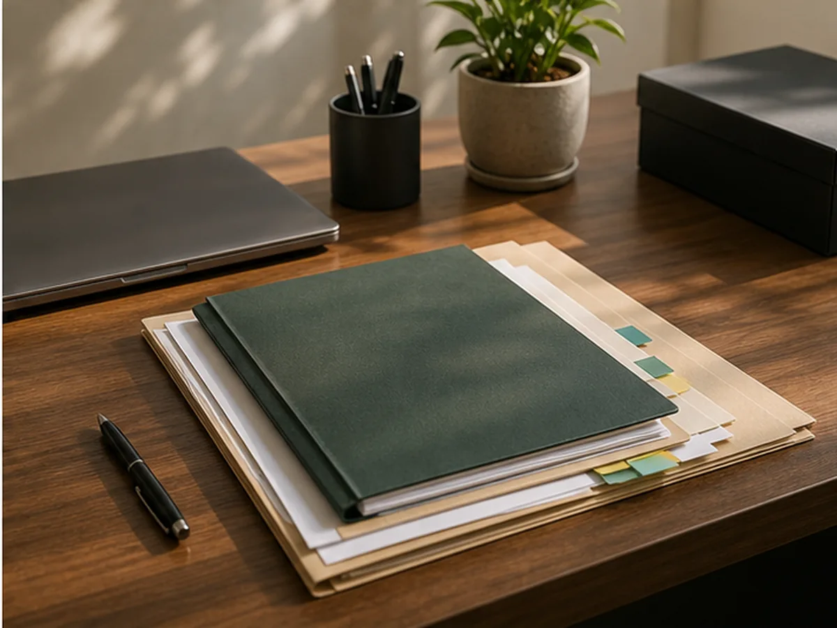 Mesa de trabajo con expediente sucesorio